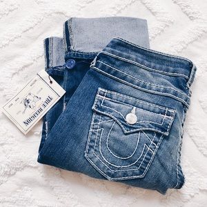 True Religion Cuffed Knee Length Denim Shorts